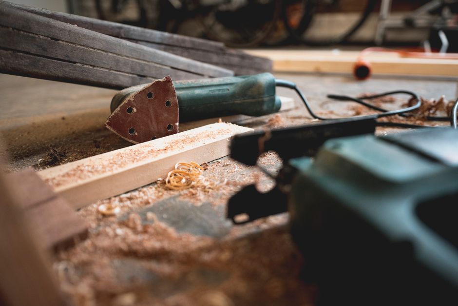 Close up of fine woodworking tools and joint details