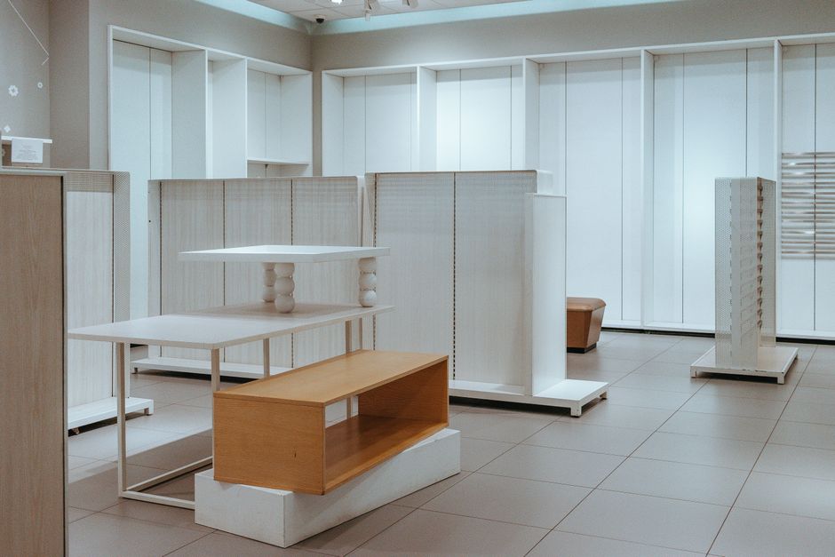Modern interior featuring custom wood casegoods